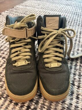 Nike High Top Sneakers in Olive Green & Tan Accents